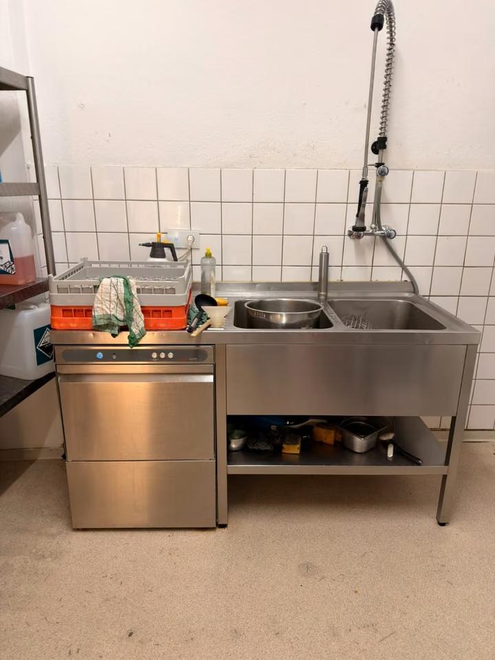 Edelstahl-Spülbereich mit Spülmaschine